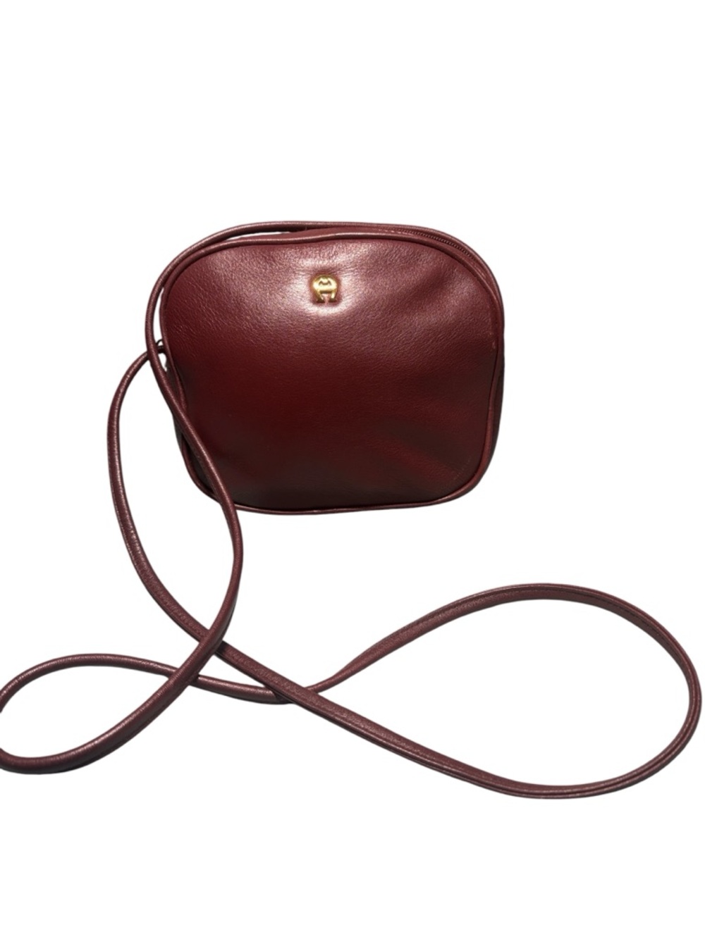 Etienne Aigner Vintage Burgundy Leather Camera Crossbody Bag Gold Horseshoe